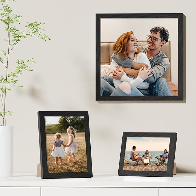 Vittanly 12x12 Picture Frames Set of 9 for Wall Mounting, Black | Display Pictures 8x8 with Mat or 12x12 without Mat for Wall Mounting, Square Photo Frames for Home Decor, Engineered Wood