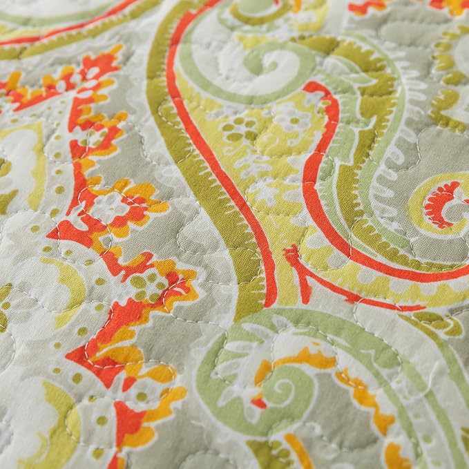 NEWLAKE Cotton Bedspread Quilt Sets-Reversible Patchwork Coverlet Set, European Beige Floral Pattern, California King Size