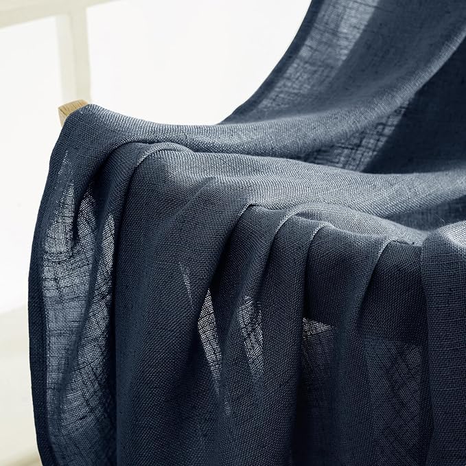 MIULEE Navy Blue Linen Curtains 52x108 Inch Length 2 Panels for Bedroom | Living Room, Soft Thick Linen Textured Natural Window Drapes, Semi Sheer Light Filtering, Back Tab Rod Pocket, Burlap Look
