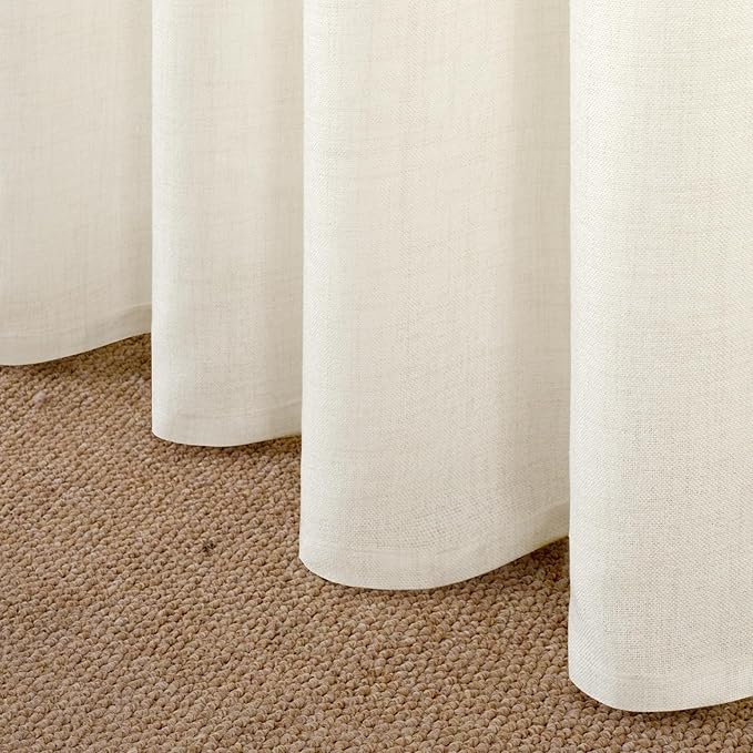 YoungsTex Ivory Linen Curtains 98 Inch Length for Living Room 2 Panels | Semi Sheer Drapes with Bronze Grommet Privacy for Bedroom Dining Light Filtering Floor Lengt, 52 X 98 Inch