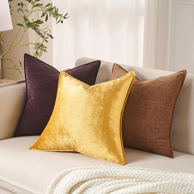 JUSPURBET Mocha 16x24 Throw Pillow Covers Set of 2 Decorative Pillow Covers for Couch Sofa Bed Cozy Chenille Lumbar Cushion Covers Cases with Invisible Zipper for Living Room Home Decor