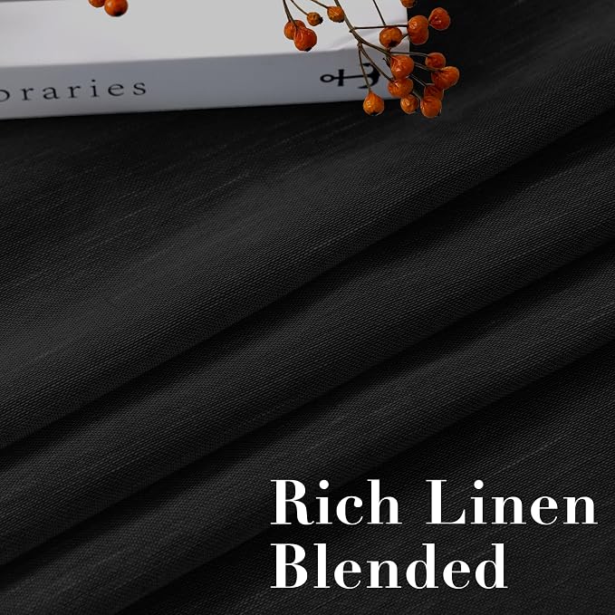 H.VERSAILTEX Linen Curtains Natural Blended Curtain Panels for Living Room/Light Reducing Linen Semi Sheer Curtains 96 inch Length 2 Panels Set Nickel Grommet Window Panels, 52" x 96", Black