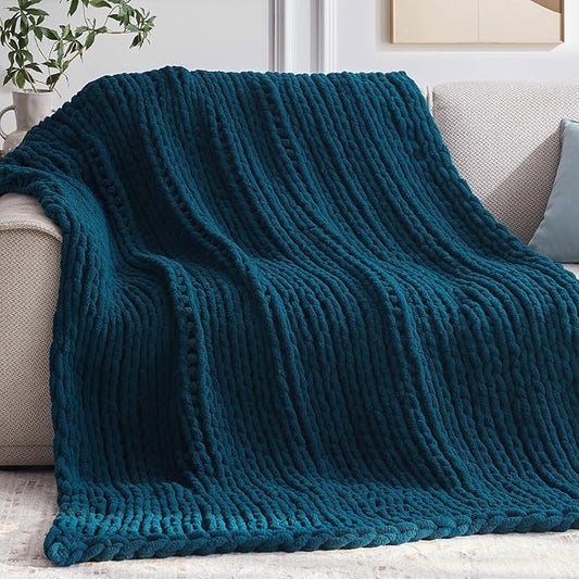 Negwoo Chunky Knit Throw Blanket, Knitted Throw Chenille Yarn, 30"*40" | Soft Thick Cable Knitted Blankets, Handmade Big Thick Blanket, Machine Washable Cute Comfy Blanket for Home Decor, Yellow