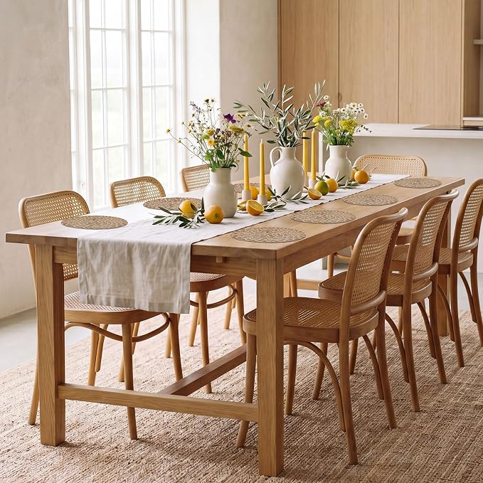 24 Pcs 13 Inch Round Natural Burlap Placemat Boho Jute Woven Charger Bulk Rustic Vintage Brown Heat Resistant Dining Table Mat for Wedding Farmhouse Kitchen Easter Summer Decoration