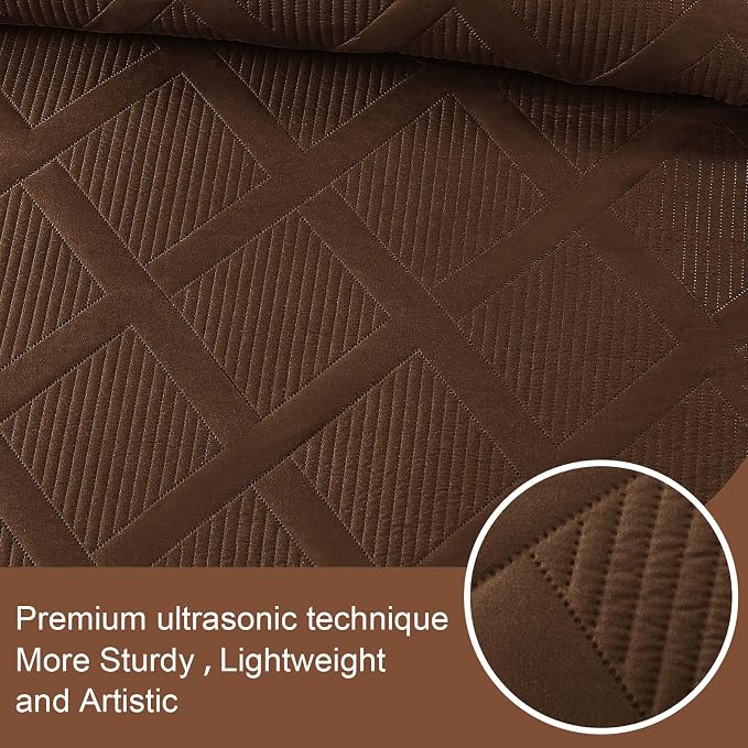 Exclusivo Mezcla California King Size Quilt, Brown | Soft Bedspreads with 2 Pillow Shams, Modern Striped Pattern, Lightweight Bedding Set Coverlets for All Seasons, 112x104 Inch