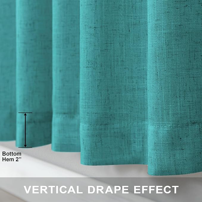 Pitalk Light Filtering Teal Sheer Curtains 108 Inches Long 2 Panels Set for Living Room Linen Semi Sheer Voile Light Weight Floor to Ceiling Turquoise Aqua Blue Green Drape for Bedroom 52x108 Back Tab