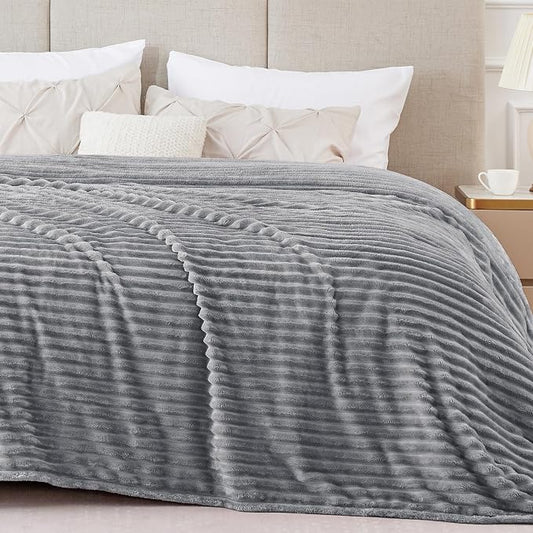 BEDELITE 3D Ribbed Jacquard Grey Blankets Queen Size for Bed, 90x90 Inch | Soft Warm Decorative Fluffy Blanket, Cozy Fuzzy Lightweight Plush Fleece Throw Blankets for Bed, Room Decor, Gift for Women