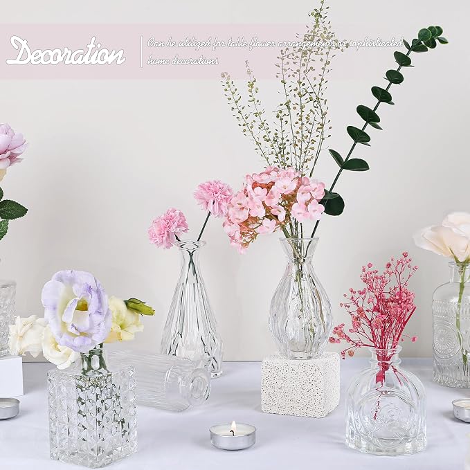 TBWIND 24pcs Clear Glass Bud Vases Set | Small Flower Vases for Centerpieces in Bulk, Mini Vintage Vase for Wedding Decor, and Home Table Décor