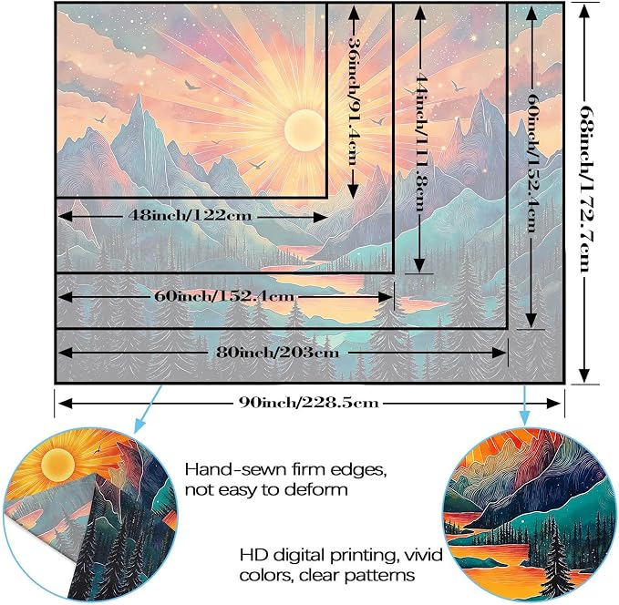 Zussun Vintage Sun Mountain Tapestry Hippie Boho Nature Forest Tree Wall Tapestry for Bedroom Aesthetic Sunset River Landscape Large Tapestries Wall Hanging for Dorm Living Room Decor 80 x 60 Inch