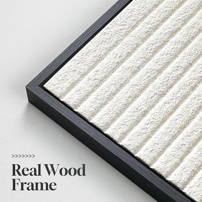 Large 3D Textured Modern White Abstract Wall Art for Living Room, 3 Piece | Solid Wood Framed Artwork for Walls, Set of 3 All White Texture Paintings, 24x36 In Big Pictures Wall Decor Bedroom Office