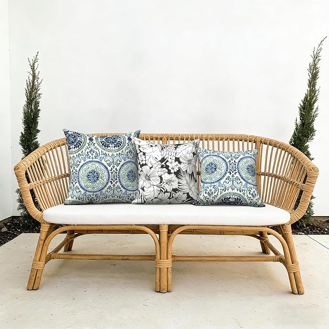 Outdoor Throw Pillow Covers 18x18 Inch, Decorative Pillow Covers for Patio Furniture, Tropical Blossom Noir Modern Cushion Cases for Garden Couch Home Sofa, Pack of 2