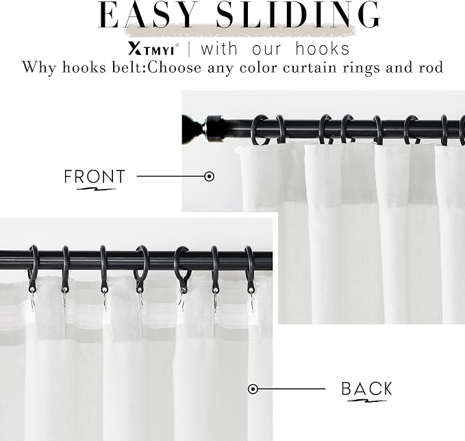White Sheer Curtains 72 Inches Long for Living Room Bedroom,Linen Cotton Textured Back Tab Hooks Pleat Semi Privacy Light Filtering Sidelight French Door Curtain Drapes 72 In Length 2 Panels Set