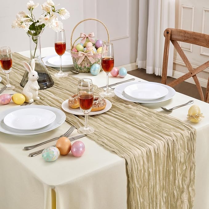 AGIRL Beige Cheesecloth Table Runner 35×120 Inch Fall Boho Gauze Home Decor | Rustic cheese cloths Sheer Gauze for Wedding Bridal Baby Shower Birthday Party Table Decor Halloween Thanksgiving Christmas