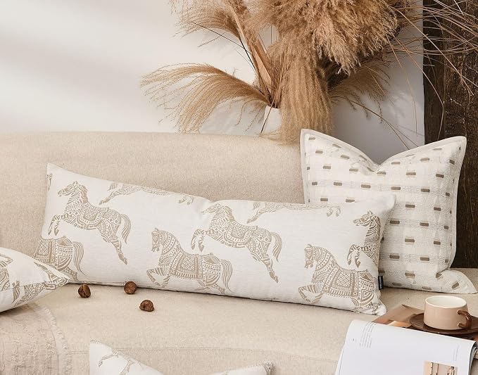 14x36 Lumbar Pillow Cover, Double Sided Horse Pattern Chenille Jacquard Long Body Pillow Covers for Bed Couch Sofa, Decorative Throw Pillows Cushion Cover for Living Room Bedroom