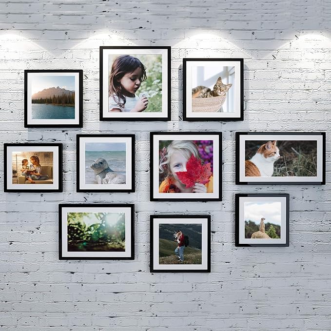 upsimples 8x12 Picture Frame, Gallery Wall Frames Set of 5, Black | Photo Frame Collage Wall Decor, 6x8 Picture Frame with Mat for Family, Baby, Hallway, Christmas