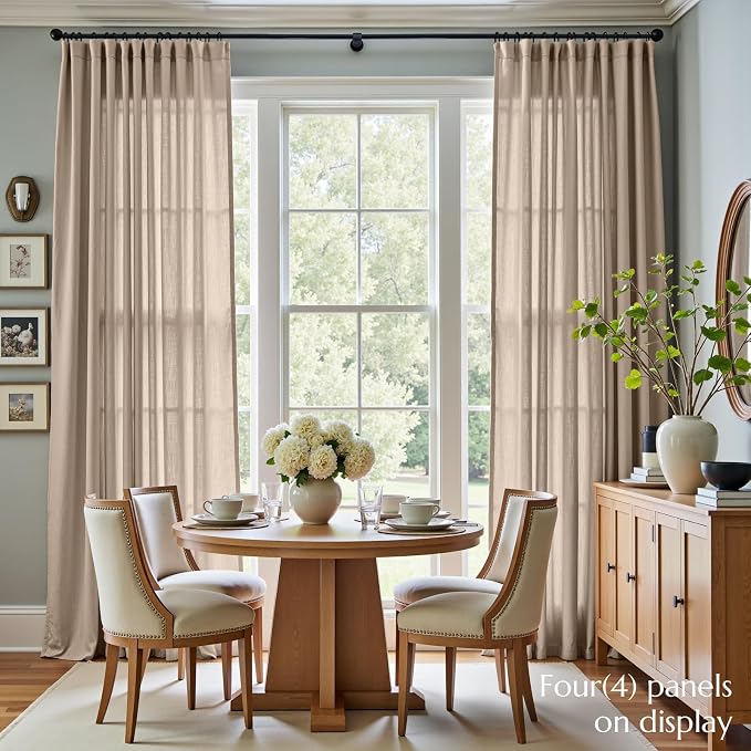 jinchan Linen Curtains Light Filtering Back Tab 50x120 Inch 2 Panels Taupe | Semi Sheer Curtains 120 inch length for Bedroom Living Room, Modern Farmhouse Drapes with Rod Pocket, Natural Boho Curtains