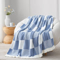 Snuggle Sac Checkered Blanket, Blue Throw Blanket for Couch Plaid Microfiber Fluffy Warm Fuzzy Cozy Soft Throw Blanket Reversible Checkered Blankets for Sofa, Chair, Bed, 50x60 inches