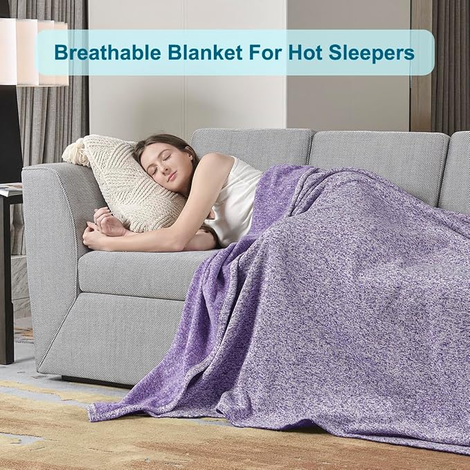 KAWAHOME Summer Sweatshirt Throw Blanket for Bed Lightweight Soft Thin | Breathable Jersey Blankets for Hot Sleepers in Air-Conditioned Room, Home Decor Holiday Gift, 50 X 60 Inches, Heather Purple