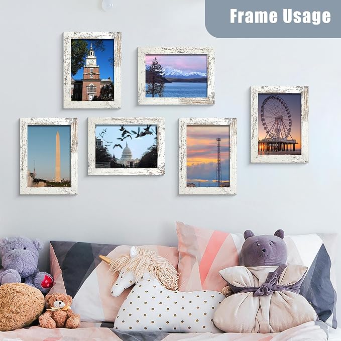 BESCRCL 4x6 Picture Frame Engineered Wood Set of 6, Distressed White Wooden Frame 4 x 6 for Wall or Tabletop