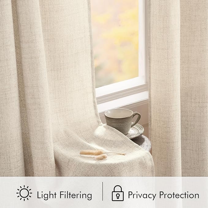 MIULEE Faux Linen Curtains 84 Inch Length 2 Panels Natural Cream Beige Semi Sheer Curtain with Back Tab Rod Pocket, Light Filtering Window Privacy Burlap Drapes for Living Room Bedroom 42W x 84L