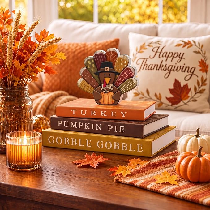Thyle Fall Decorative Faux Books Set, Storage Boxes with Turkey Decor