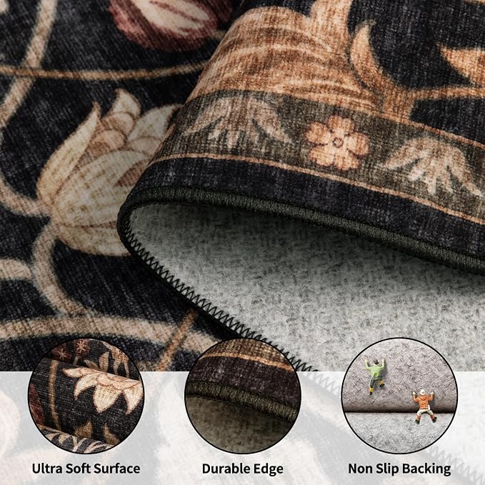 Ciicool 2x8 Hallway Runner Rug Floral Non Slip Washable Kitchen Rugs | Boho Soft Low Pile Long Carpet for Entryway Laundry Bedroom Carpets