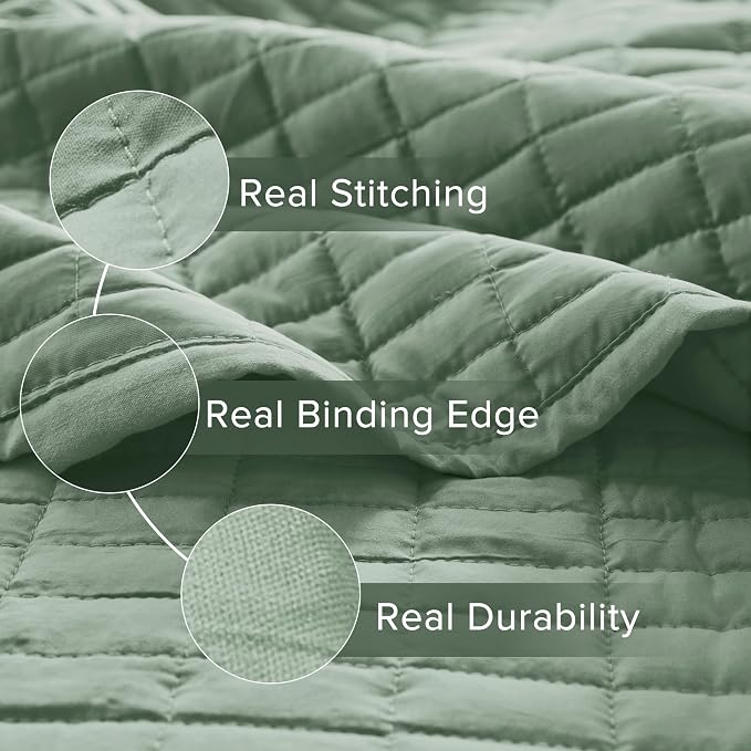 Comfort Spaces Kienna Twin Quilt Bedding Set 2 Piece, 66"x 90" Sage Green | Soft Cozy Lightweight Summer Twin XL Coverlet for College Dorm, Quilted Extra Layer, Modern Casual Bedroom Decor, OEKO-TEX