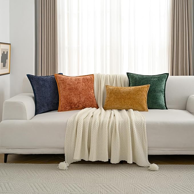 FUTEI Pack of 2 Chenille Soft Throw Pillow Covers 22x22 Inch, Light Blue