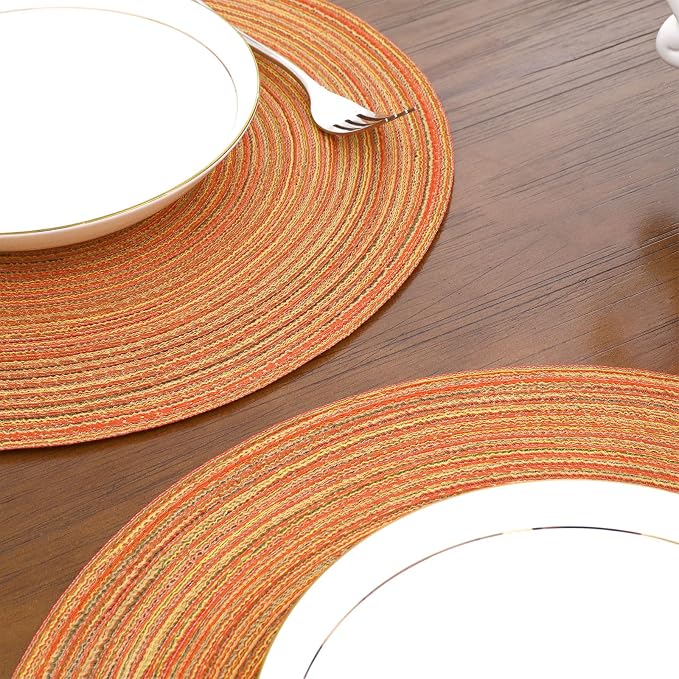 SHACOS Round Braided Placemats Set of 8 Fall Place Mats Washable Polyester 15 inch Round Table Mats for Dining Table Wedding Party Decor (Fall Color Mix, 8)