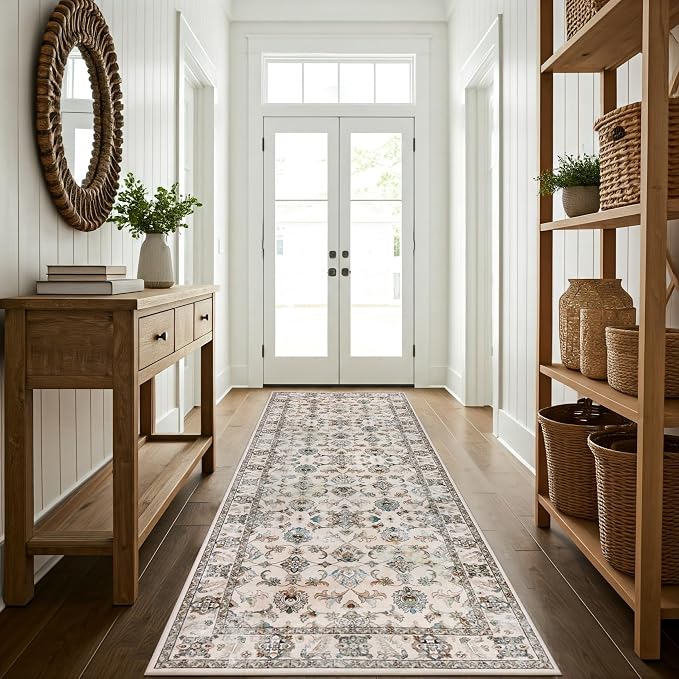 Machine Washable Area Rug, Soft & Durable, Non-Slip, Stain Resistant Rug for Bedroom, Living Room, Dining Room, High Traffic Areas. (Ivory, 2.5' X 10')