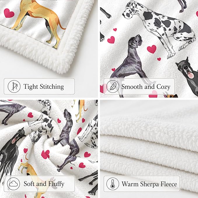 BlessLiving Great Dane White Throw Blanket with Dense Black Dog Patterns Sherpa Fleece Blanket Couch Bed, Soft Cozy Warm Pet Blankets for Puppy Lovers Cute Animal Print Gift 50x60 Inches | sherpa fleece fabric, Great Dense Pet Blankets Puppy Lovers pri...