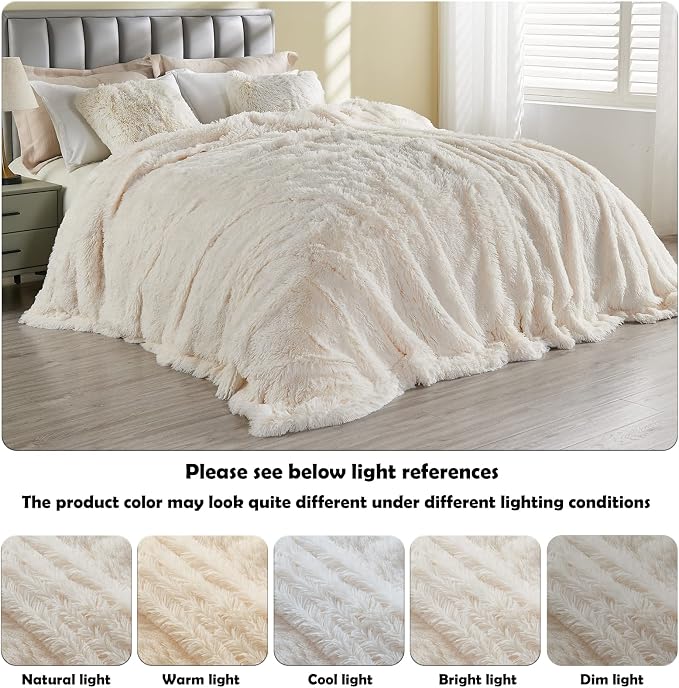 GONAAP Fuzzy Faux Fur Throw Blanket for Couch, Ivory, 40"x50" | Warm Cozy Plush Shaggy Decorative Reversible Thick Non-Heated Fleece Blanket for Sofa Bed, Gift for Women Men, All Season Use