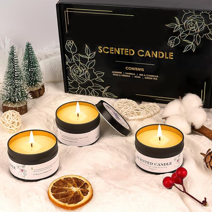Scented Candles for Women and Men, 6 Pack Aromatherapy Candles for Home Scented, Natural Soy Jar Candle Bulk Gift Set for Christmas Birthday Thanksgiving Mother Coworker