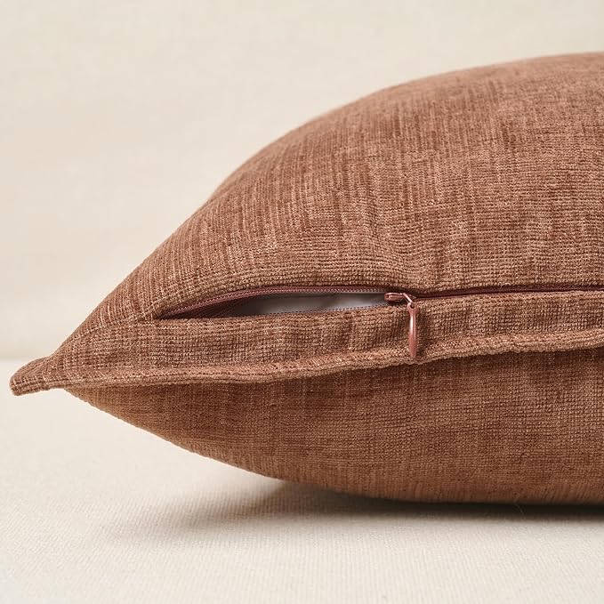 JUSPURBET 16x16 Chenille Decorative Throw Pillow Covers Set of 2,Mocha | Cozy Soft Cushion Covers Case with Hidden Zipper for Couch Sofa Bed Home Decor Living Room