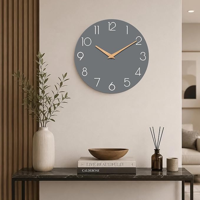 cicininc 10 Inch Battery Operated Wall Clock, Silent Analog, Gray | Living Room | Kitchen | Office | Bathroom | Modern Style | Easy-to-read Numbers