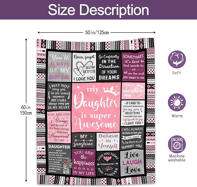 Ruvinzo Daughter Gifts from Mom Dad, Birthday Gift for Daughter, Daughters Birthday Gifts Idea, Daughters Blanket 60” x 50”