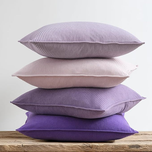 Pack of 4 Throw Pillow Covers Corduroy 20x20 Inch,Purple | Decorative Velvet Couch,Summer Cases Square,Farmhouse Boho Cushion Covers for Sofa Bed Living Room Home Decor & Office