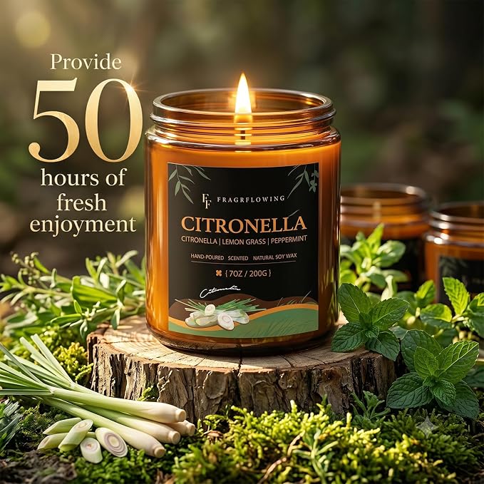 Citronella Candles, Indoor Outdoor Lemongrass Scented Candles，Natural Soy Wax Jar Candle, 100-Hour Burn Time, 7 oz (2 Pack)