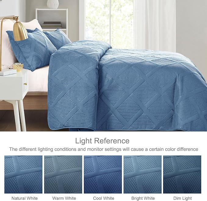 Exclusivo Mezcla Quilts Queen Size, Grayish Blue | Soft Bedspreads with 2 Pillow Shams, Modern Striped Pattern, Lightweight Bedding Set Coverlets for All Seasons, 90x96 Inch