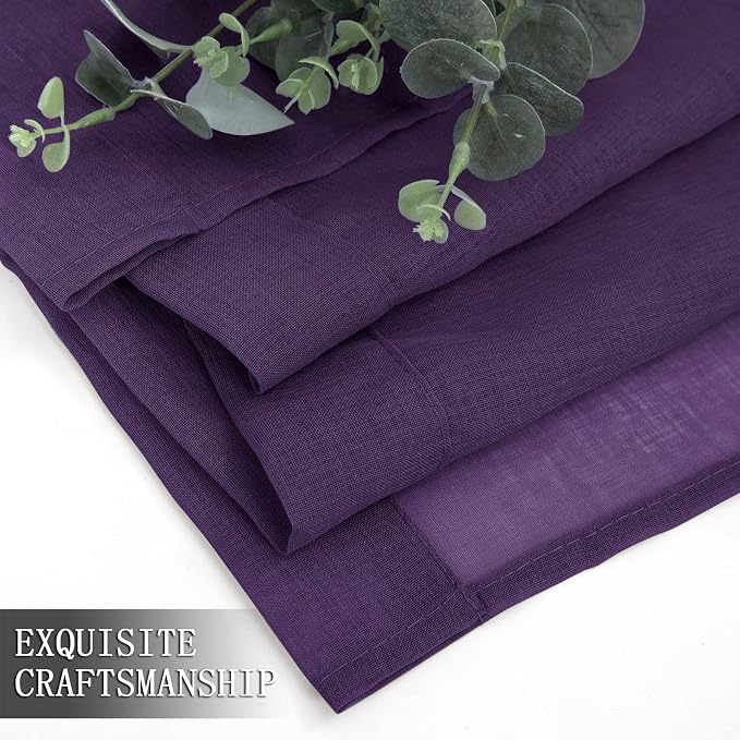 Tollpiz Sheer Curtains Linen Textured Bedroom Curtain Sheers Light Filtering Rod Pocket Voile Curtains for Living Room, 54 x 63 inches Long, Royal Purple, Set of 2 Panels