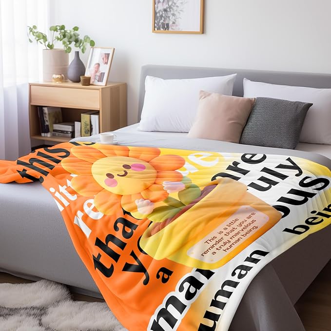 Inspirational Sunflower Gift Blanket for Women Mom Friend, Ideal for Bed Sofa Travel, Birthday Christmas, Soft Sunflower Flannel Blanket,56x71
