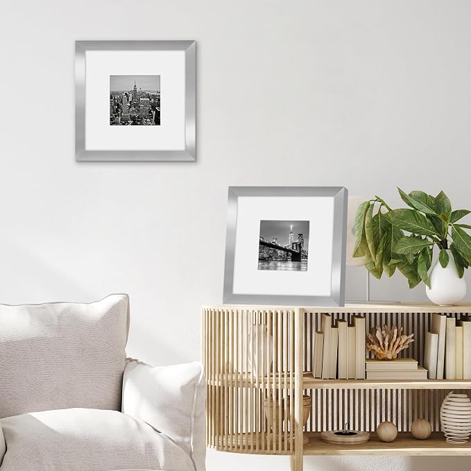 Americanflat 8x8 Picture Frame - Matted to 4x4 - Engineered Wood - Silver