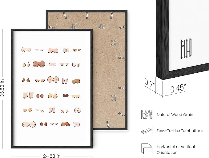 HAUS AND HUES Funny Bathroom Wall Art – Boobs Poster, Humorous Restroom Print, Witty Artwork for Walls, Fun Washroom Accent (24x36, Black Frame)