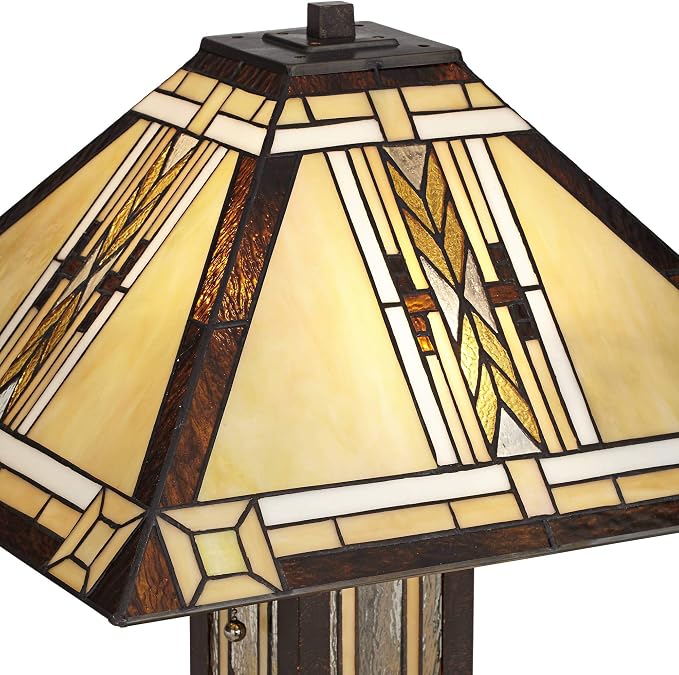 Franklin Iron Works Drake Mission Collection 25 1/2" High Tiffany-Style Farmhouse Rustic Southwestern Table Lamp Night Light Pull Chain Yellow Brown Art Glass Single Living Room Bedroom Bedside