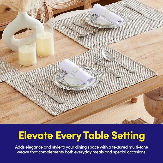 Sweet Home Collection 100% Cotton Placemats for Dining Room Rectangle Two Tone Woven Fabric 13" x 19" Soft Durable Table Mat Set, Set of 6, Taupe
