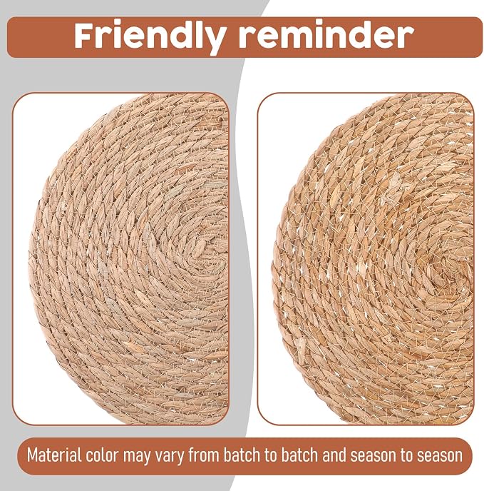 Round Woven Placemats Set of 20, 12" Brown Round Rattan Placemats Natural Water Hyacinth Place mats Farmhouse Boho Braided Placemat for Dining Table, Home, Wedding, Heat Resistant/Anti-Slip