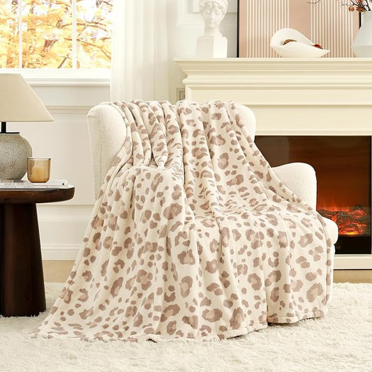 Cozy Bliss Leopard Print Fuzzy Throw Blanket for Bed & Couch, Thick Soft Warm Fleece Blankets for Room Decor, for Kids, Women Men Girls, Khaki Brown Cheetah 60"*80"