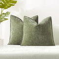 JUSPURBET 22x22 Chenille Decorative Throw Pillow Covers Set of 2,Sage | Cozy Soft Cushion Covers Case with Hidden Zipper for Couch Sofa Bed Home Decor Living Room
