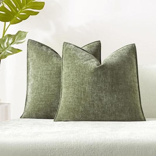 JUSPURBET 22x22 Chenille Decorative Throw Pillow Covers Set of 2,Sage | Cozy Soft Cushion Covers Case with Hidden Zipper for Couch Sofa Bed Home Decor Living Room