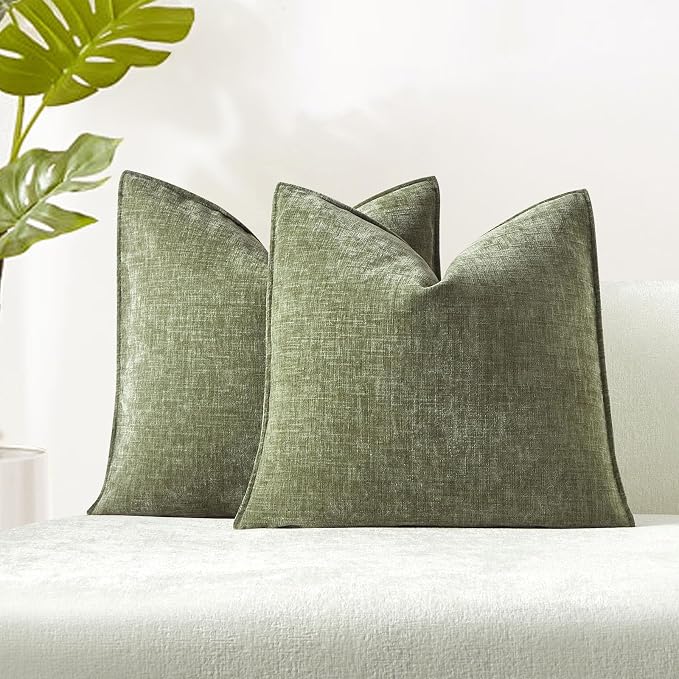 JUSPURBET 20x20 Chenille Decorative Throw Pillow Covers Set of 2,Sage | Cozy Soft Cushion Covers Case with Hidden Zipper for Couch Sofa Bed Home Decor Living Room
